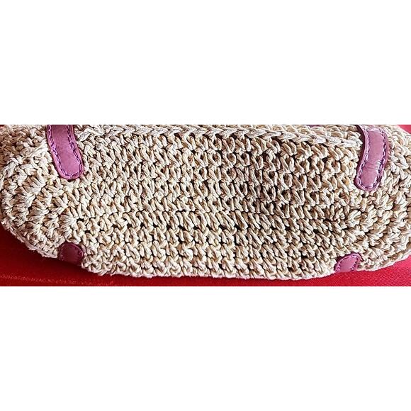 Brighton Woven Straw Raffia Macrame Medium Tan w Pink Shoulder Handbag As Is - Picture 13 of 15